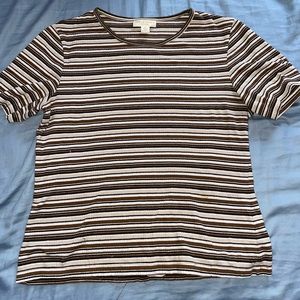brown,cream, white and black striped top!